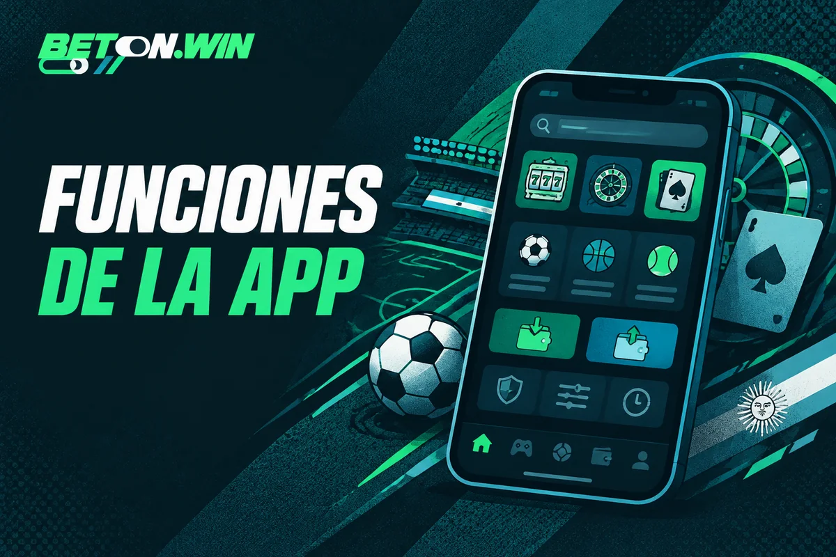 App móvil con juegos, apuestas y controles de cuenta