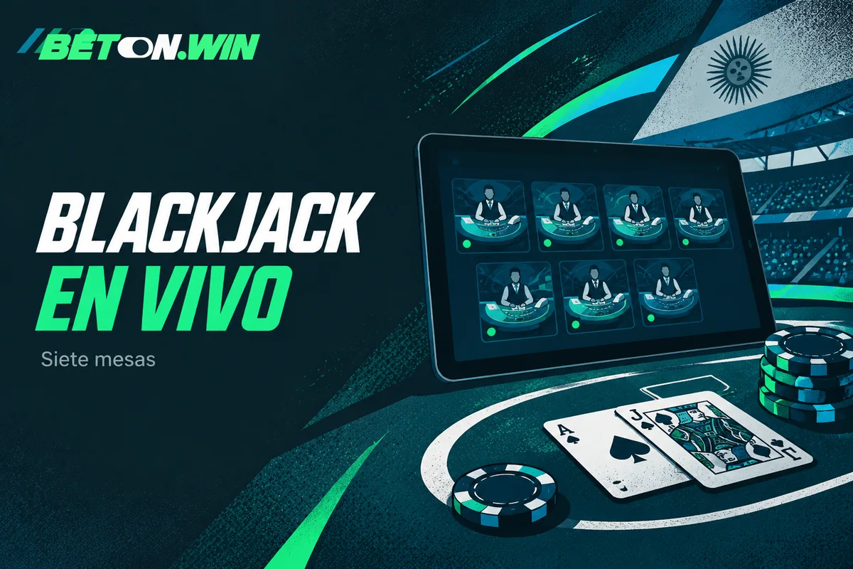 Tablet con siete mesas y cartas de blackjack